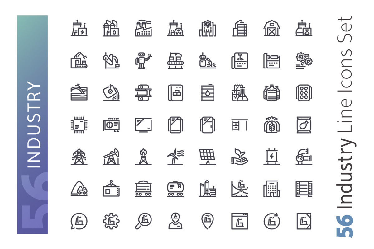 Industry Line Icons Set, an Outline Icon by Voysla's Shop (Photo 2 of 4)