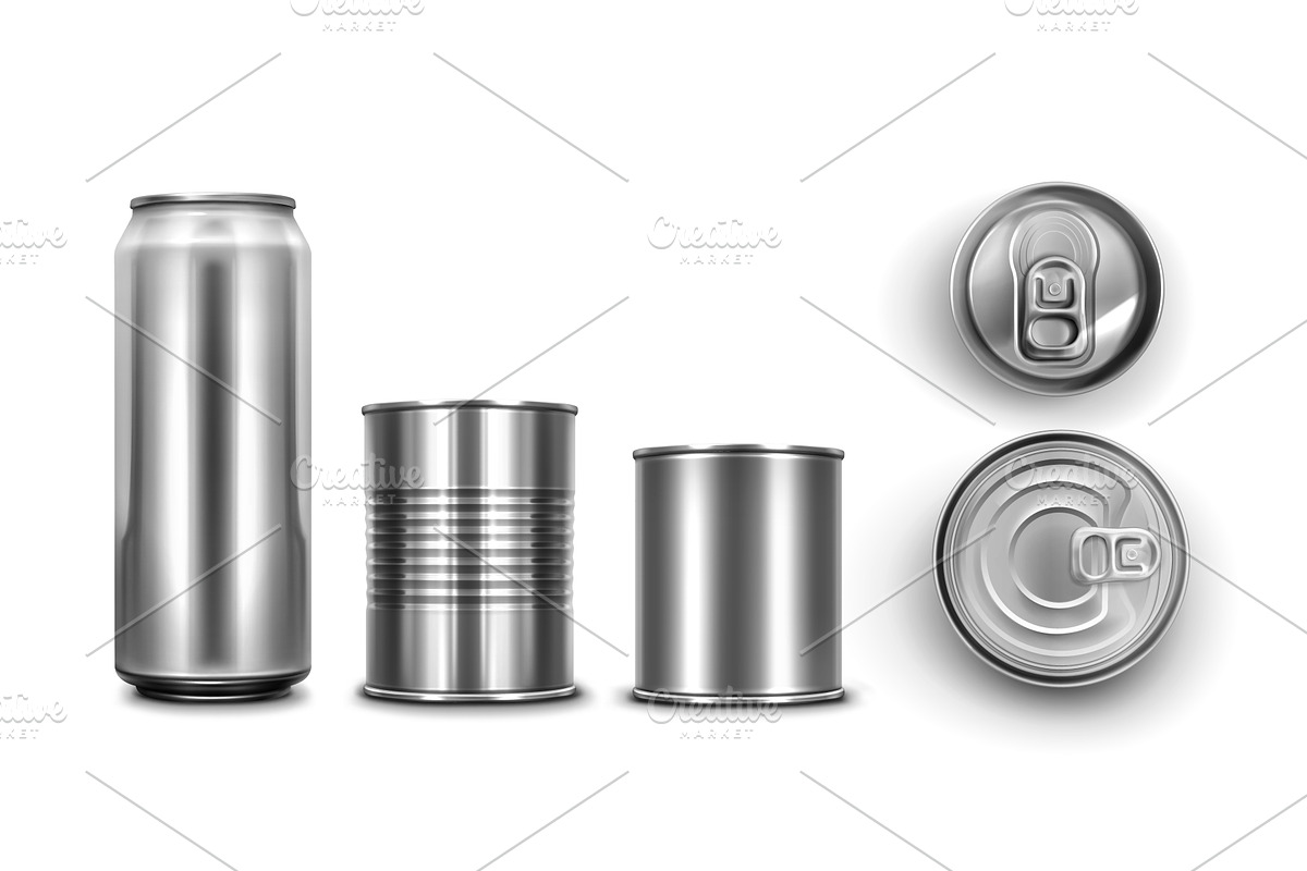 Realistic 3D metal can mockups, a Food Illustration by art PVP - market