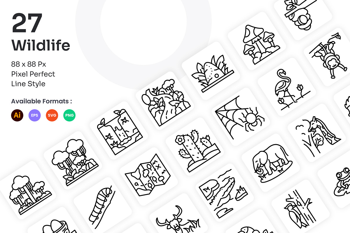 Wildlife Icons Set - Line, an Outline Icon by Kmg Design (Photo 1 of 2)