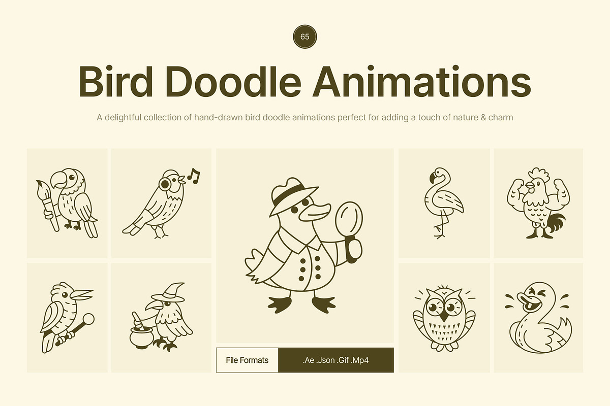 Animated Bird Doodle Art Set, an Outline Icon by Vectors Market (Photo 1 of 5)
