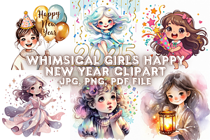 Whimsical Girl Happy NewYear clipart, a Seasonal Illustration by Creative design