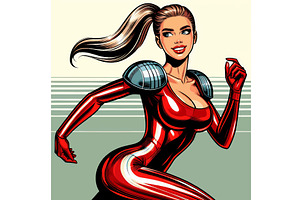 Futuristic female runner in red sci, a Person Illustration by AlexArt