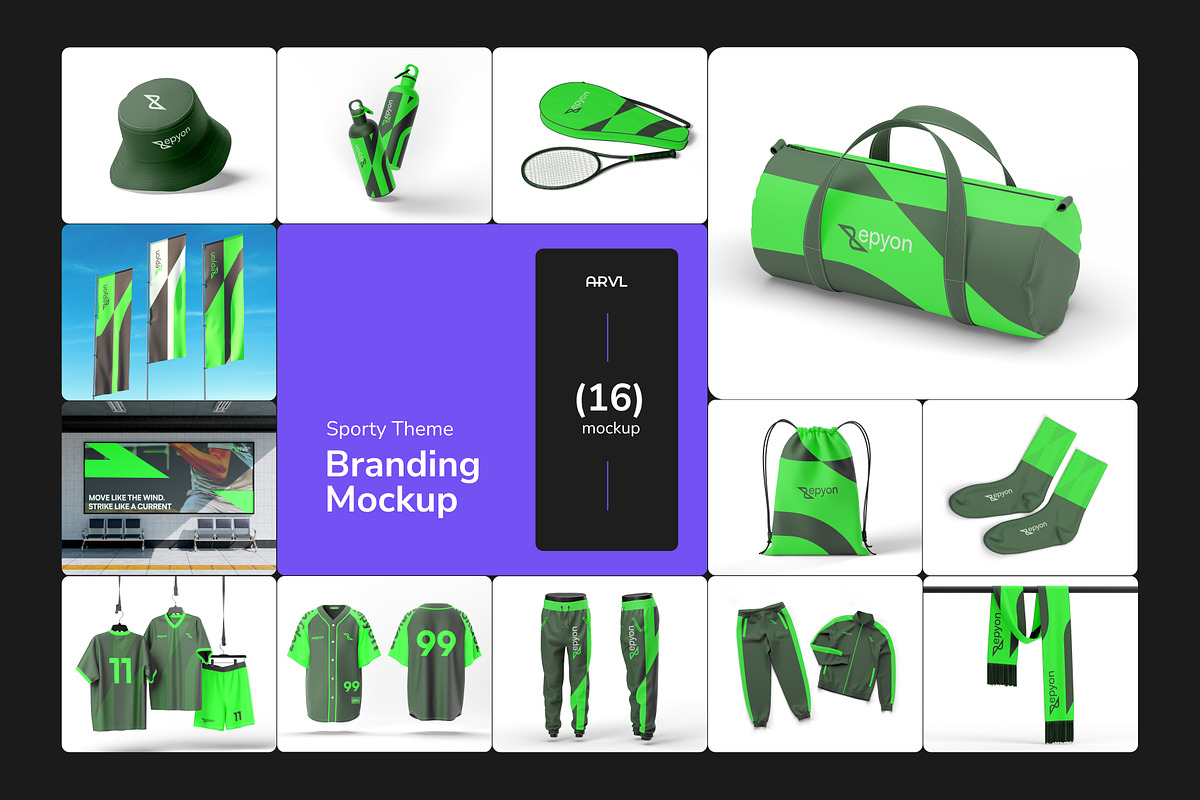 Zepyon — Sporty Branding Mockup, an Object Graphic by Arvalamockup (Photo 1 of 11)