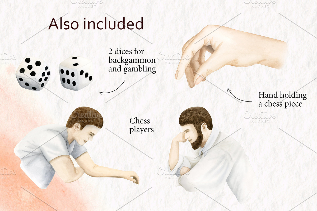 Chess Checkers Backgammon Clipart, a Sport Illustration by Elena Malgina Clipart (Photo 3 of 11)