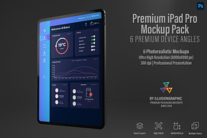 Premium iPad Pro Mockup Pack 6 views, an iPad Mockup by Illusiongraphic