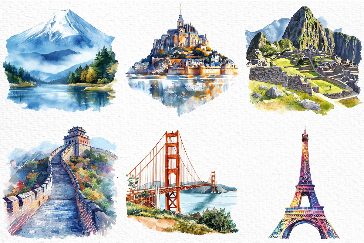 Watercolor Popular Landmarks Clipart, an Illustration by Craft Nest (Photo 3 of 5)