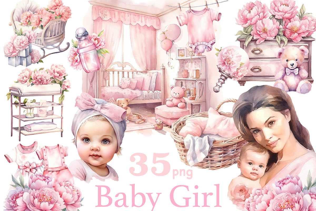 Baby Girl Clipart Bundle Newborn Bab, a Person Illustration by GlamArtZhanna (Photo 1 of 5)
