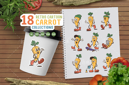 Funny Carrot Cartoon Varied Poses