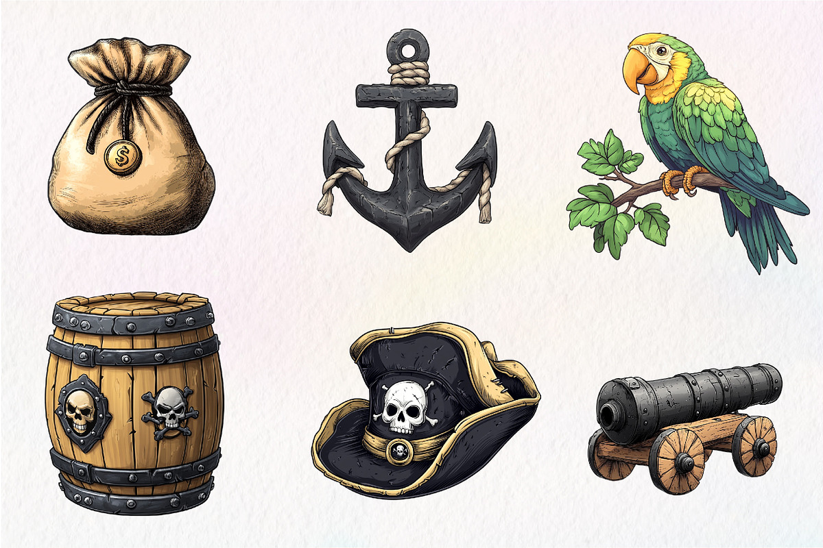 Watercolor Pirate Clipart Bundle, an Illustration by CreationArt (Photo 5 of 5)