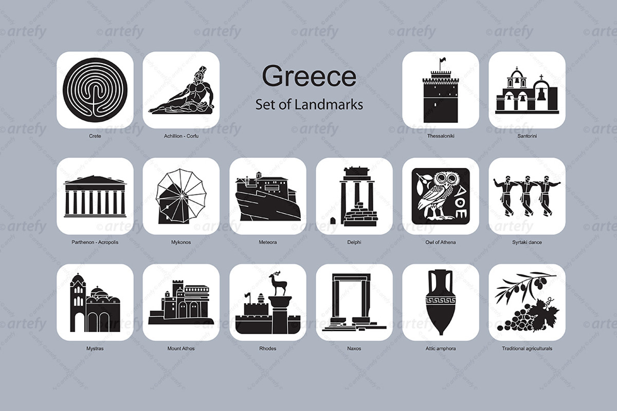Greece landmark icons (16x), an Icon by Artefy's Graphic Bar (Photo 2 of 2)