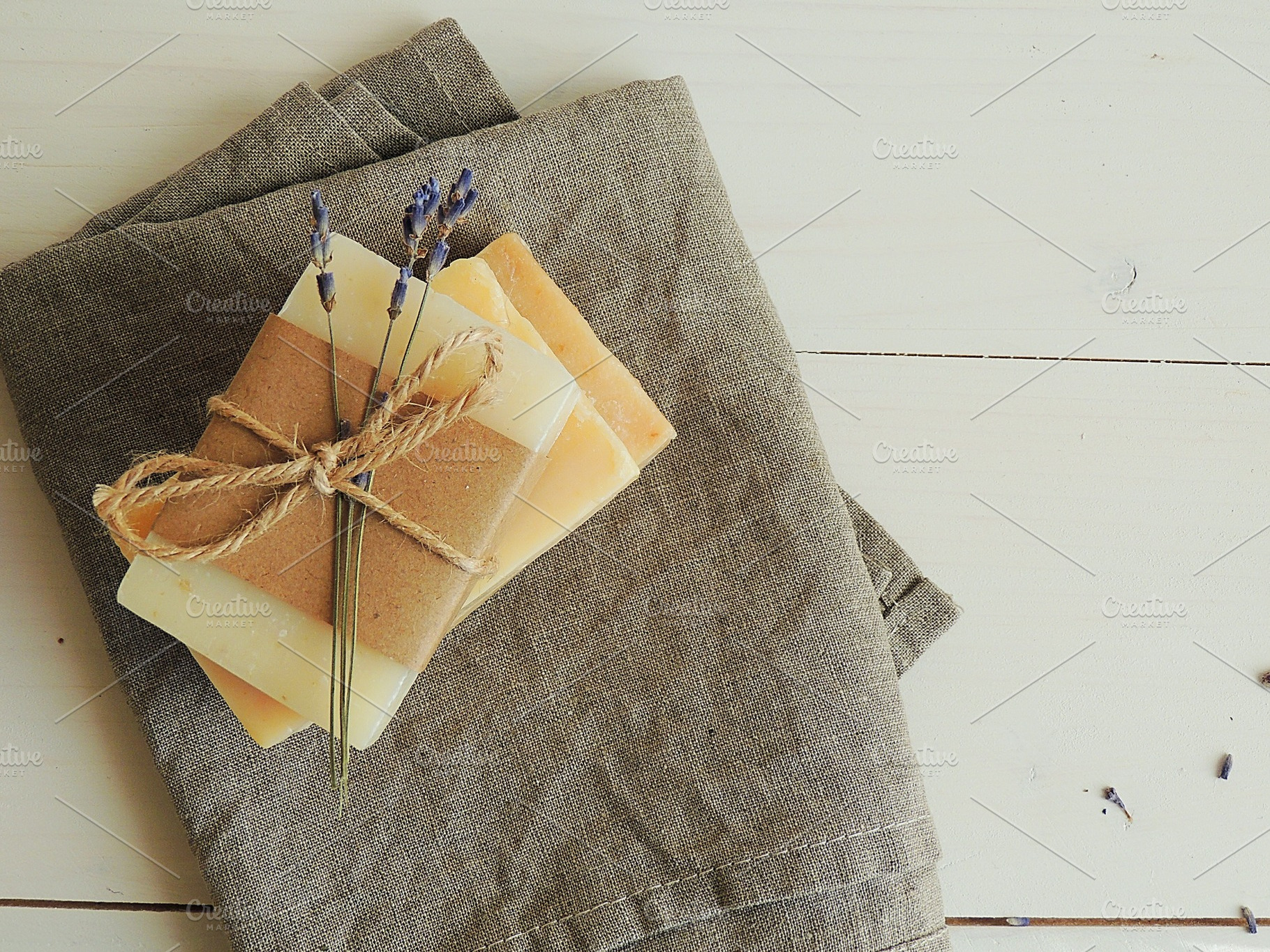 Handmade natural soap containing conceptual, sale, and ribbon, a Beauty & Fashion Photo by OksanaAn