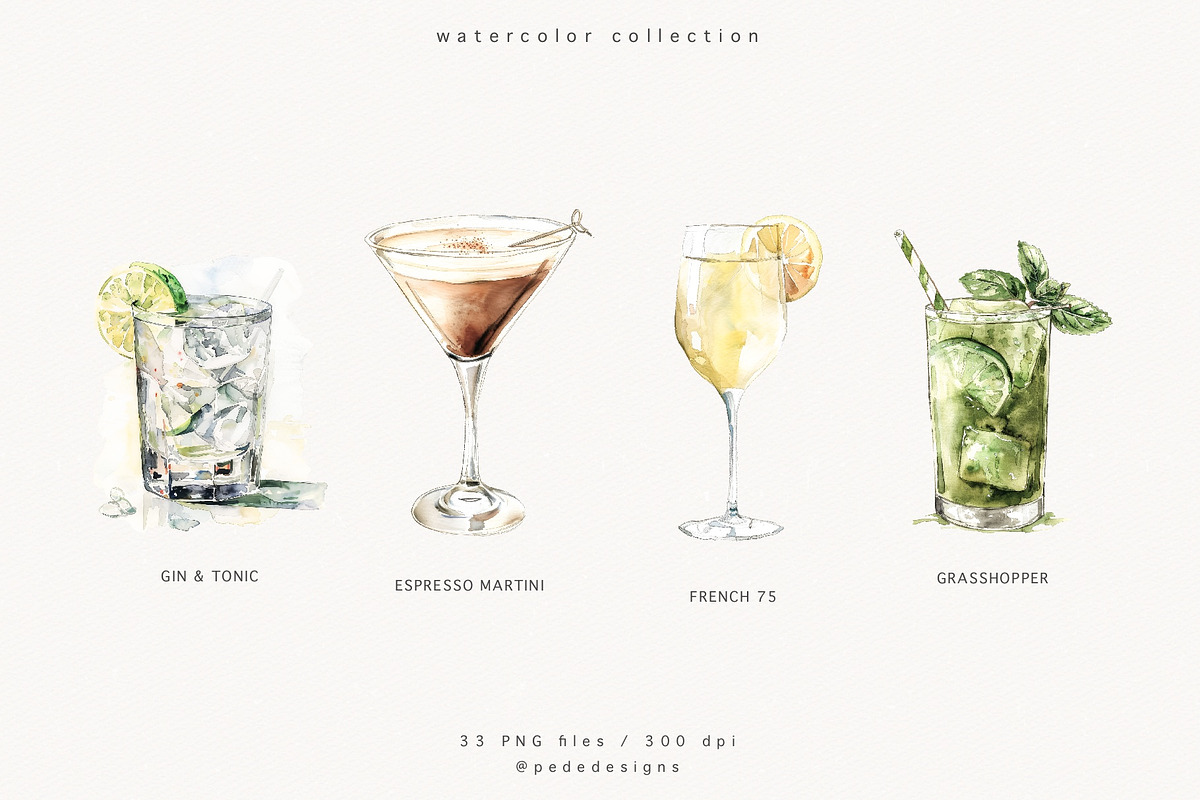 Watercolor Cocktails, a Food Illustration by PeDe Designs (Photo 4 of 9)