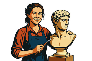 Female Sculptor Working on Classical, an Illustration by AlexArt