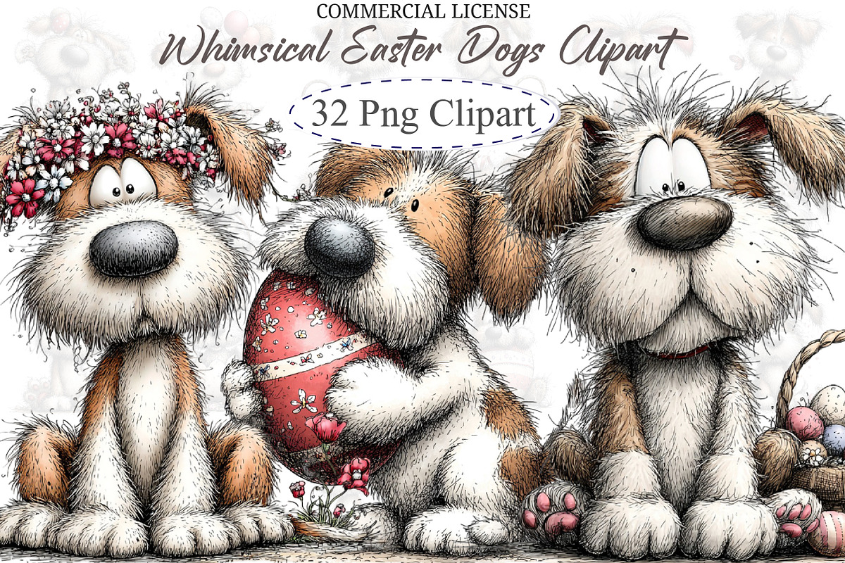 Whimsical Easter Dogs Clipart, an Illustration by designcity5 (Photo 1 of 5)