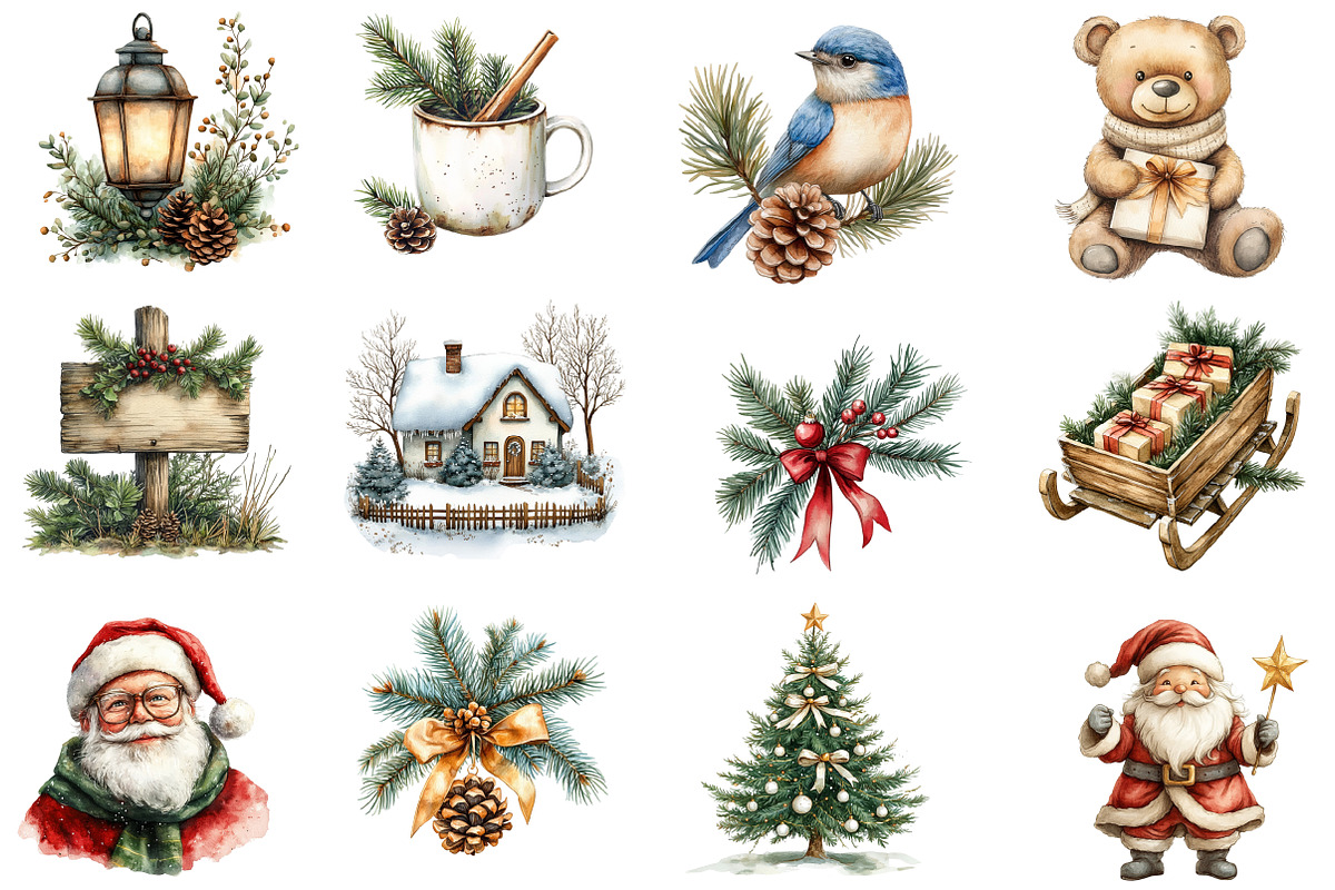 Rustic Christmas Watercolor Clipart, an Illustration by Designworld (Photo 4 of 5)