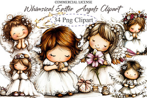 Whimsical Easter Angels Clipart, an Illustration by designcity5