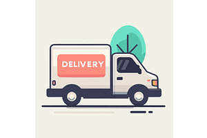 Delivery van on the road with trees, a Transportation Illustration by Vectorstockersland