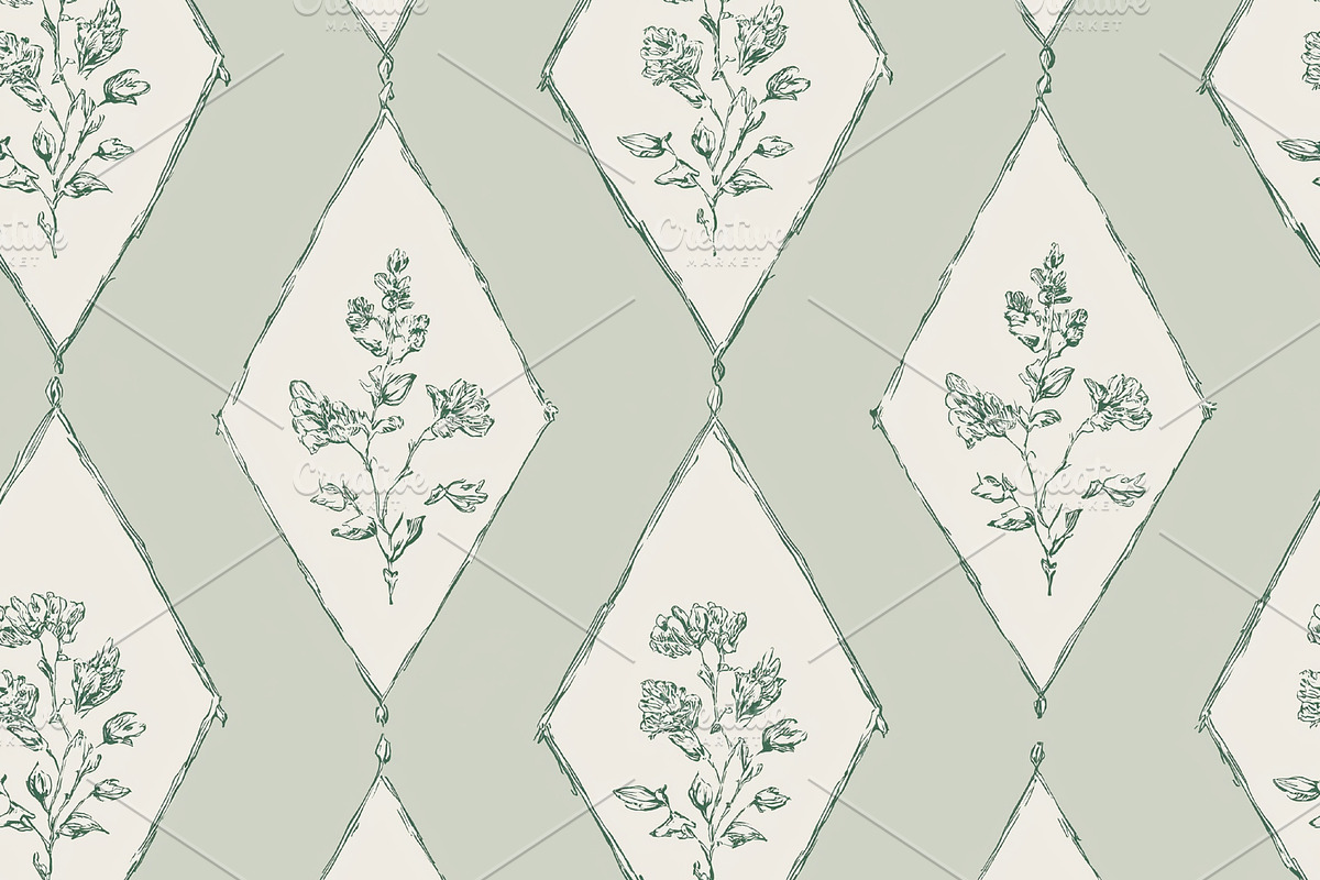 Seamless pattern. Seamless sage green and white pattern with hand drawn ...