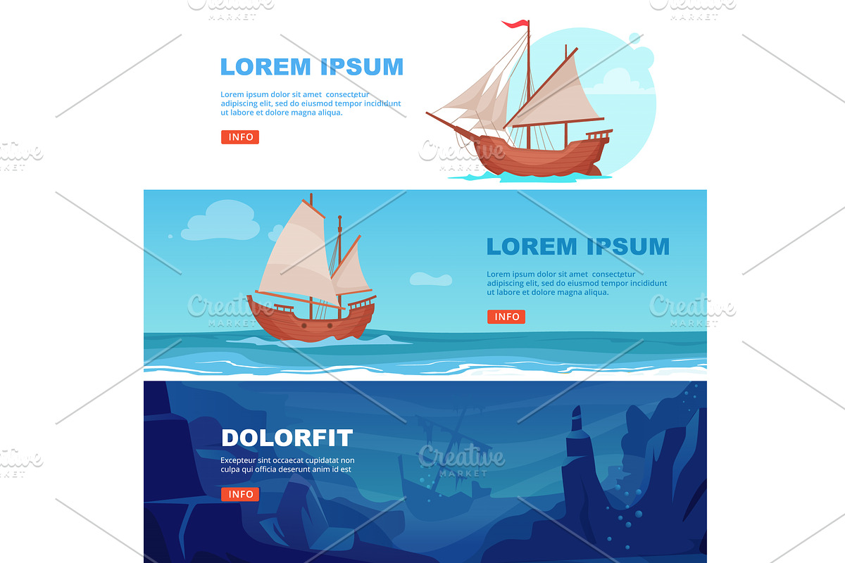 Ship banners. old style wooden ship, a Transportation Illustration by Onyx