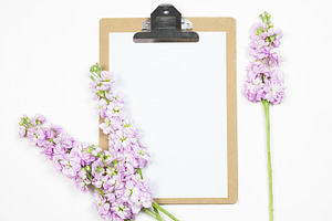 Feminine clipboard flatlay containing flatlay, copy space, and copyspace