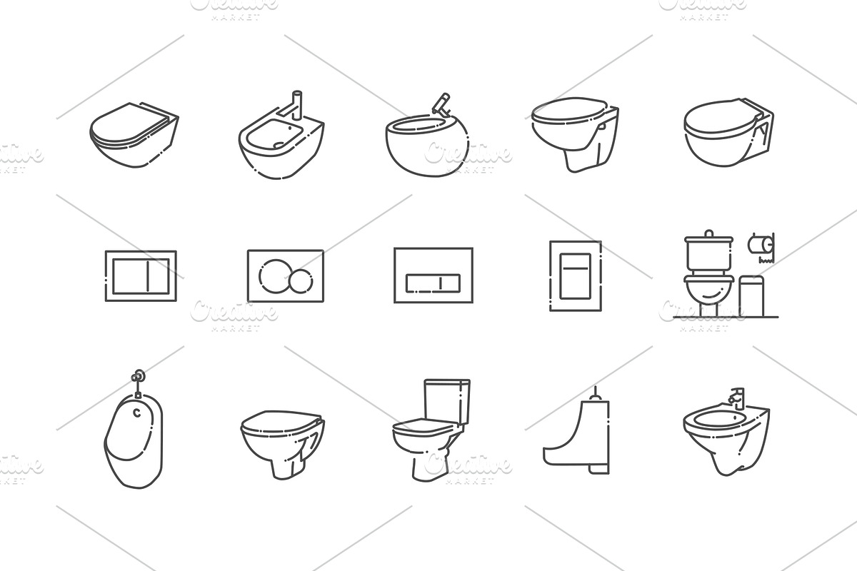 Toilet and Bathroom Icons Set, an Outline Icon by Tettygreen (Photo 2 of 2)