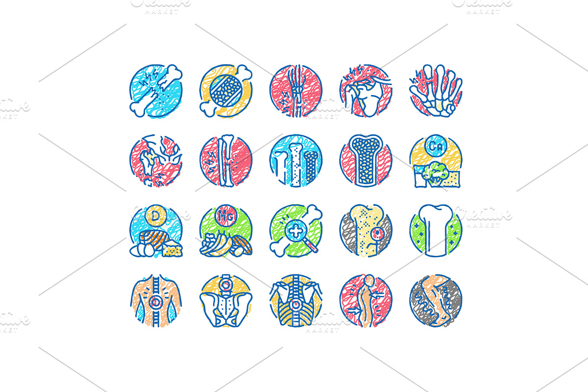 osteoporosis bone pain calcium icons, an Object Illustration by pikepicture
