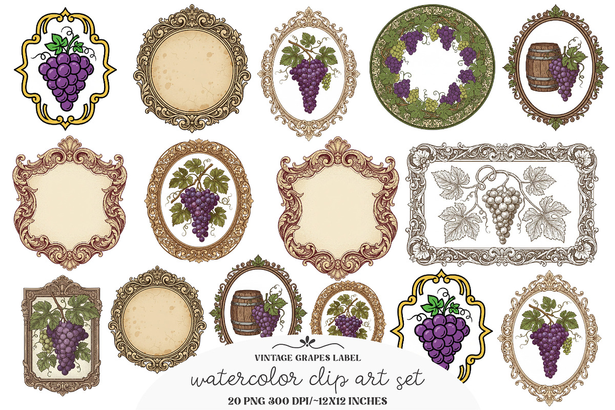 Vintage Grapes Label Printable, an Illustration by GatewayDesign (Photo 1 of 6)