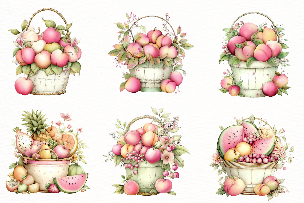 Whimsical Summer Fruit Basket Clipar, an Illustration by Designworld (Photo 2 of 8)