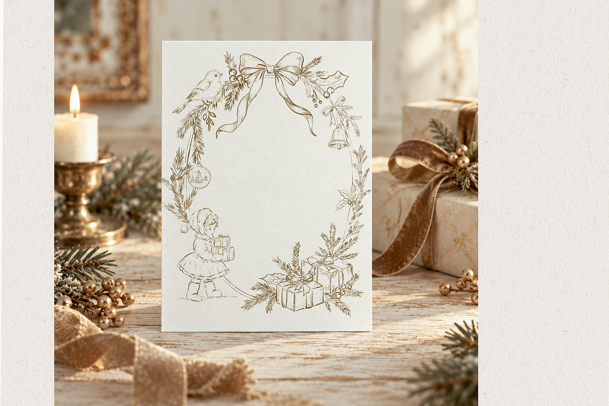 Vintage Line Art Christmas Holiday, a Decorative Illustration by AlenaVlasko stock Market (Photo 5 of 6)