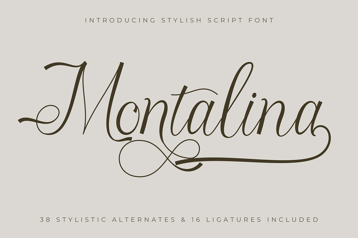Montalina - Modern Script font, a Script Font by Rishsketch (Photo 1 of 13)