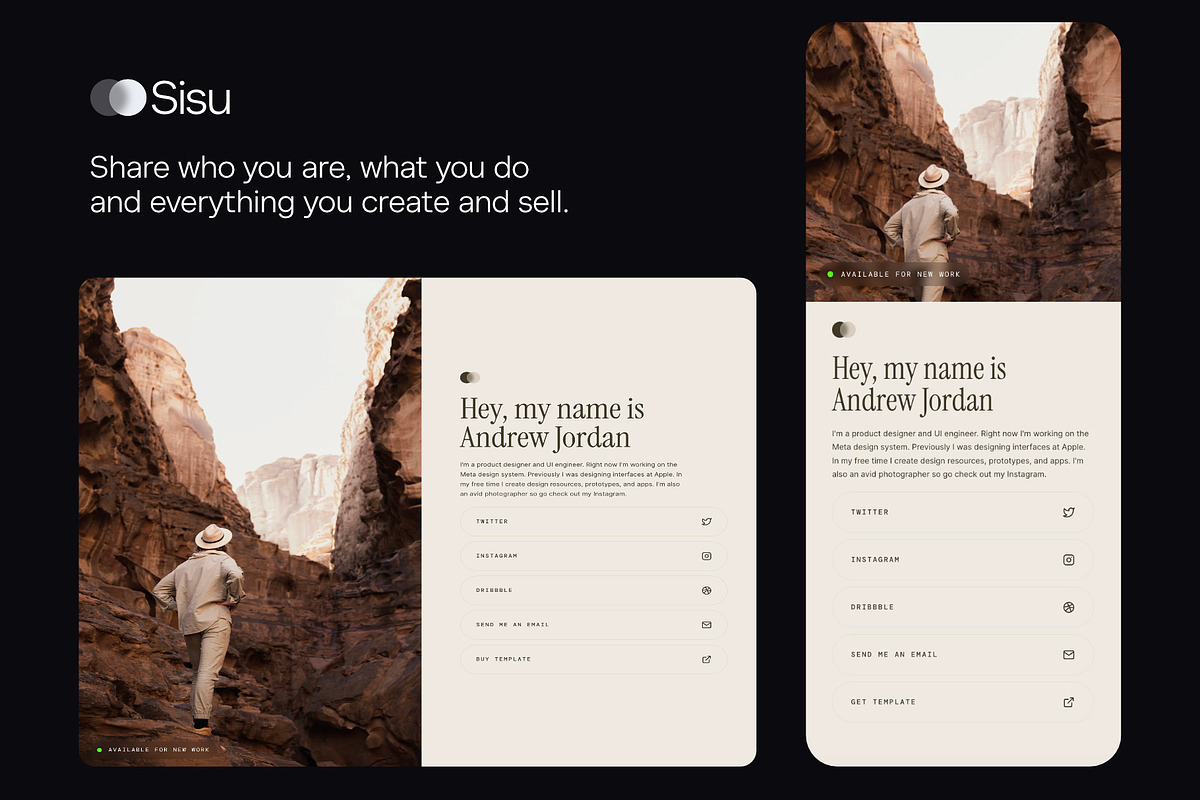 Sisu | Link in bio Framer Template, a Landing Page Template by Juho (Photo 2 of 3)