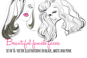 Beautiful woman faces line drawings
