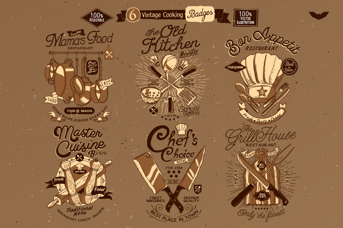 6 Vintage Cooking Badges, a Branding & Logo Template by PaperBat (Photo 2 of 5)