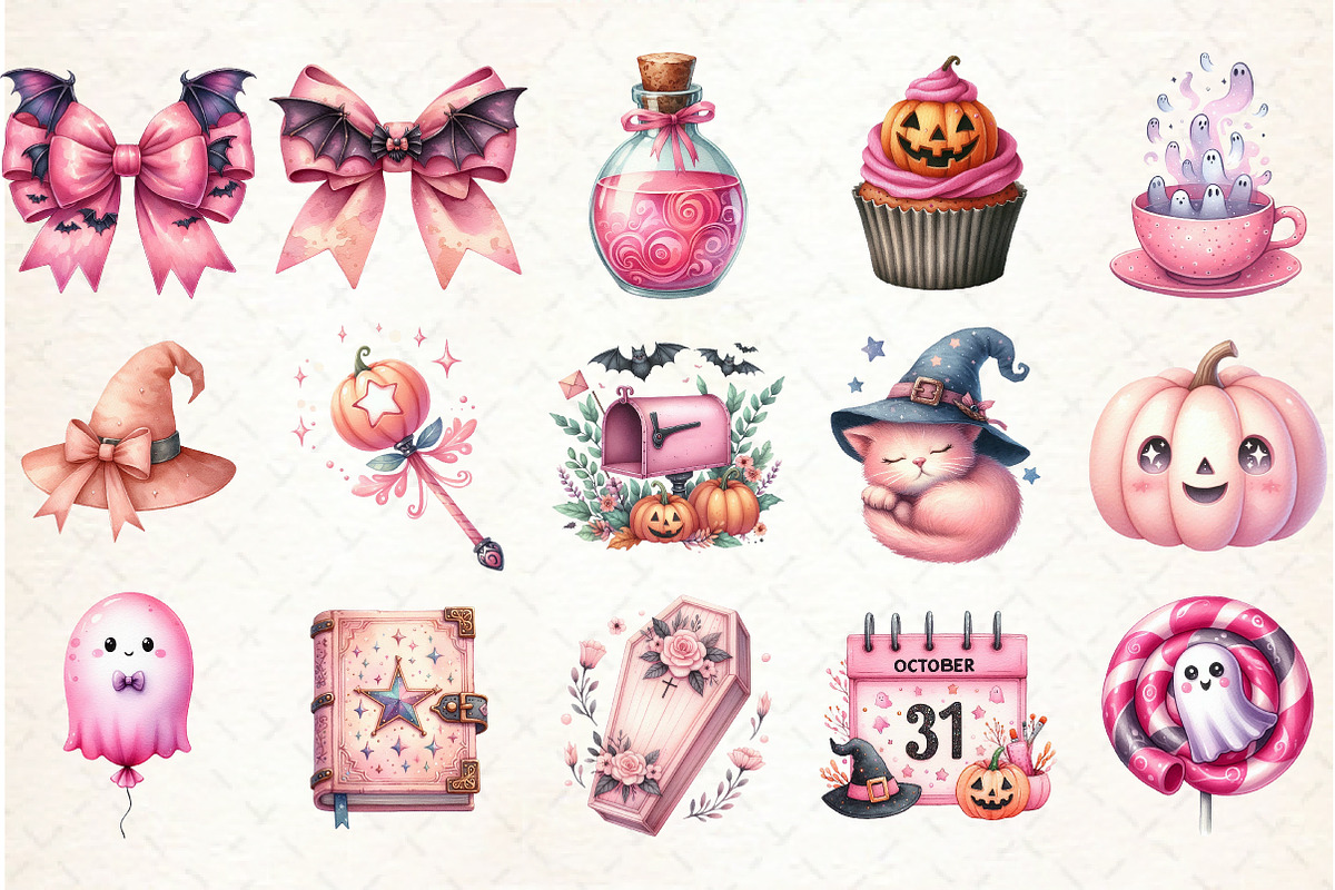 Pink Halloween Clipart. Cute Hallowe, an Illustration by Libby Wishes (Photo 6 of 6)