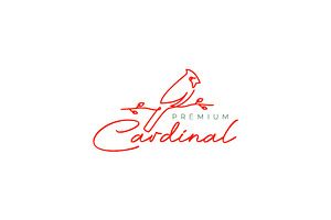 Cardinal Bird Perched Tree Twig Logo