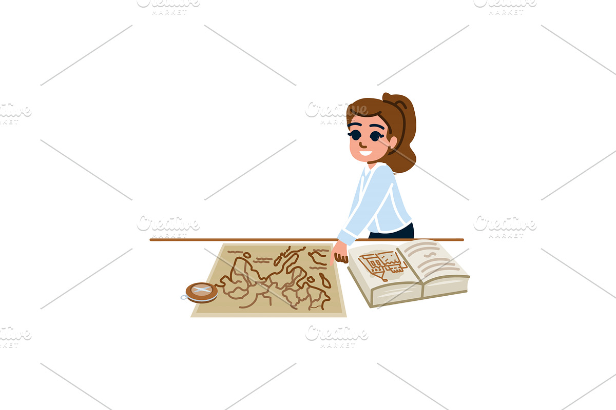 Young cartographer studying a map of, an Education Illustration by pikepicture