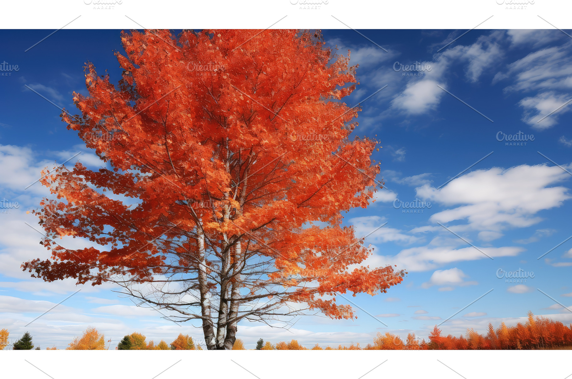 fiery red birch ai generated, a Nature Photo by pikepicture