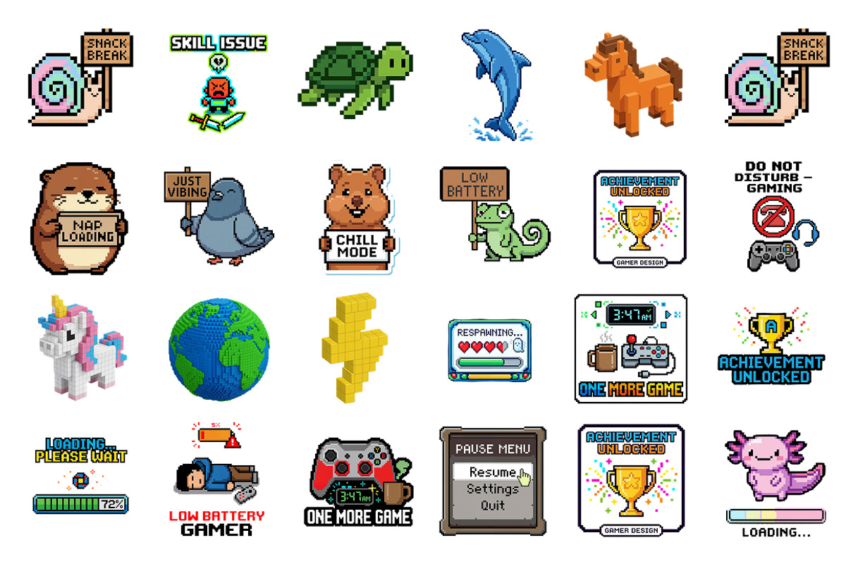 Retro Game Pixel Clipart Set - 37PNG, a Technology Illustration by InkyQueenArt (Photo 4 of 6)