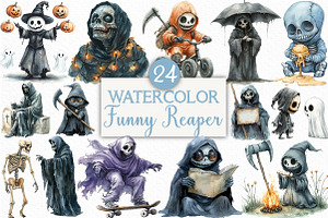 Halloween Funny Reaper Clipart, an Illustration by Craft Nest