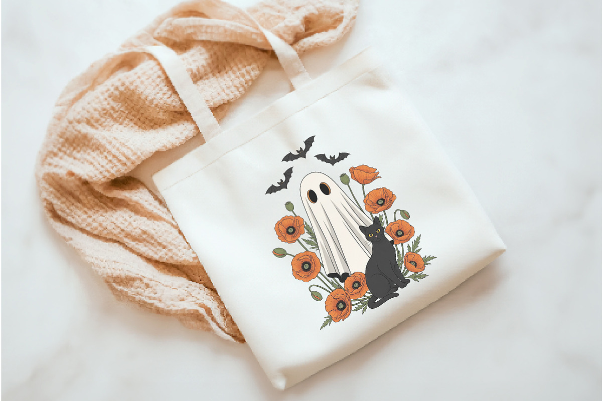 Cute Halloween Ghost and Cat Png, an Illustration by Watercolor design (Photo 2 of 3)