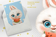 White rabbit eats watermelon, an Animal Illustration by Azuzlikus (Thumbnail 2 of 3)