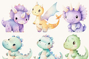 Watercolor Cute Dinosaur Clip Art, an Animal Illustration by SparkyDesignsUS (Thumbnail 3 of 9)