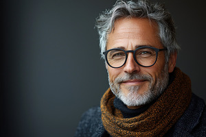 Relaxed mature man with salt and pepper beard wearing glasses an, a Person Photo by José Manuel Gelpi