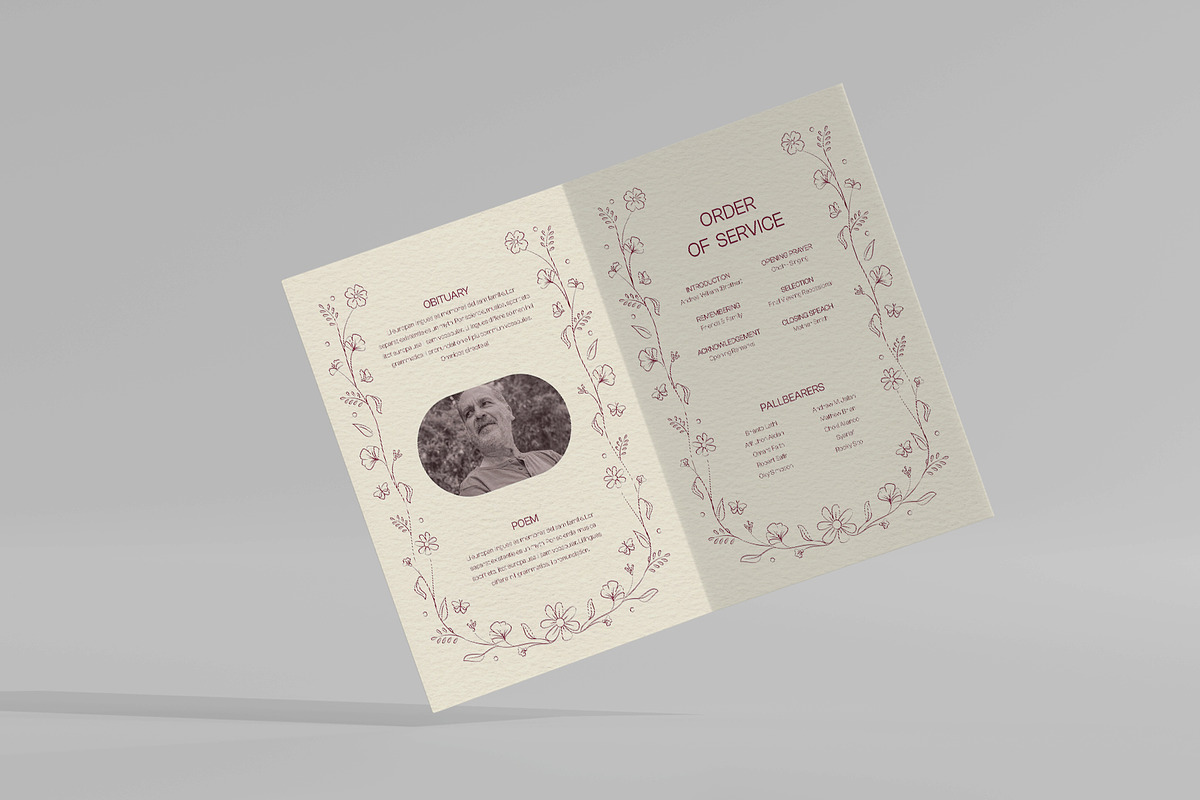 Minimal Floral Funeral Program, a Brochure Template by Neermana (Photo 2 of 4)