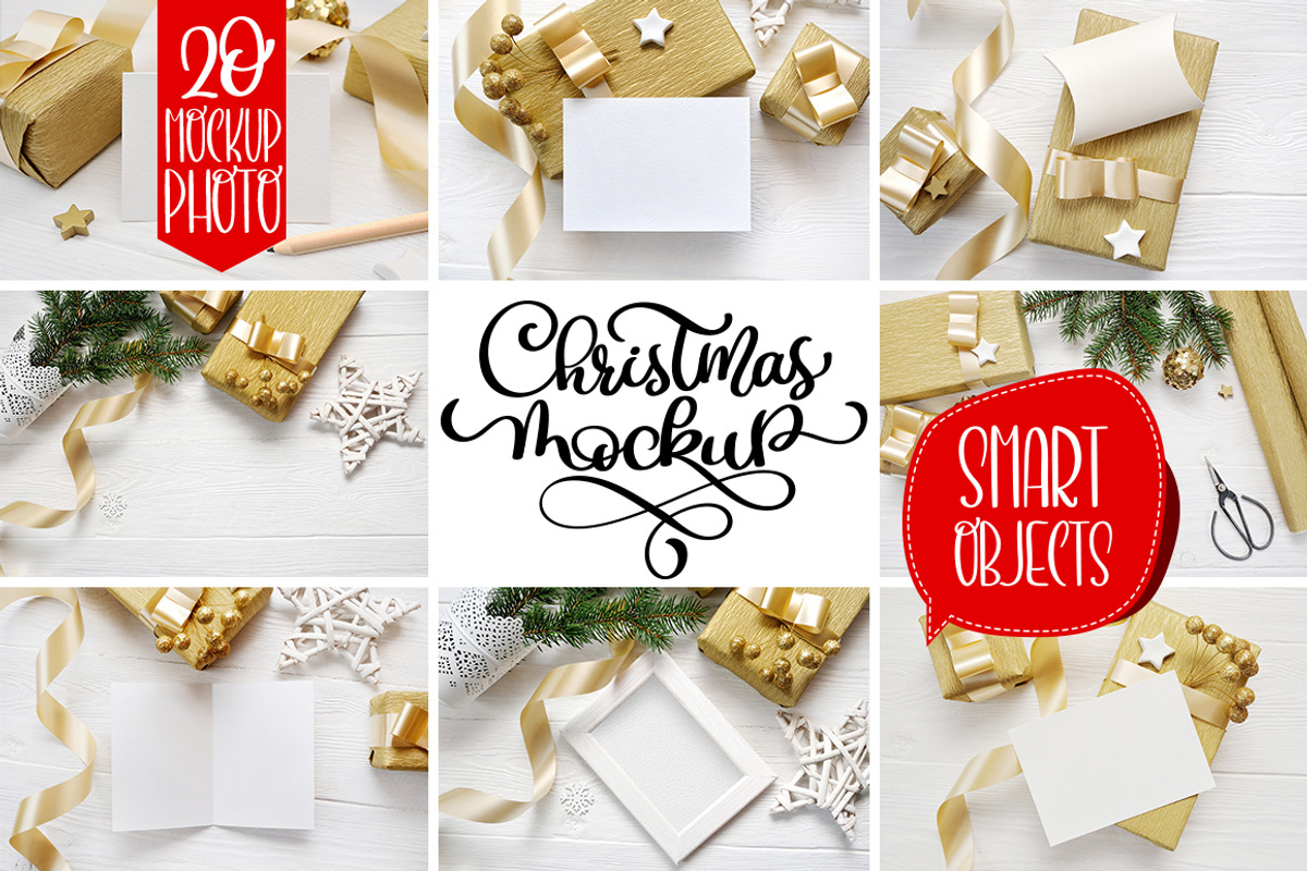Christmas mock ups with smart object, a Print Template by Happy Letters (Photo 1 of 12)