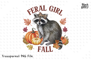 Vintage Raccoon Feral Girl Fall PNG