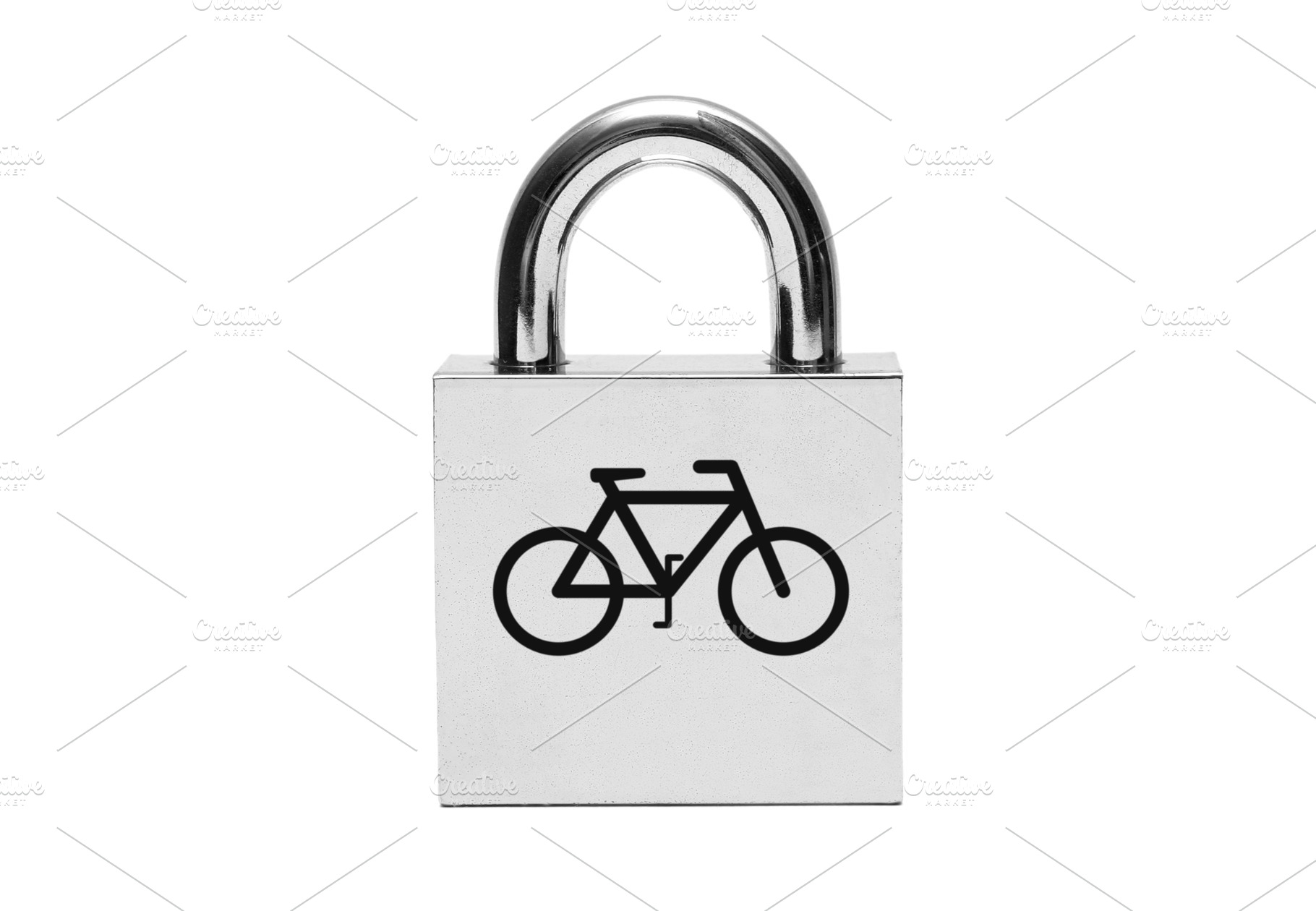 Silver padlock with bicycle, a Photo by saiko3p