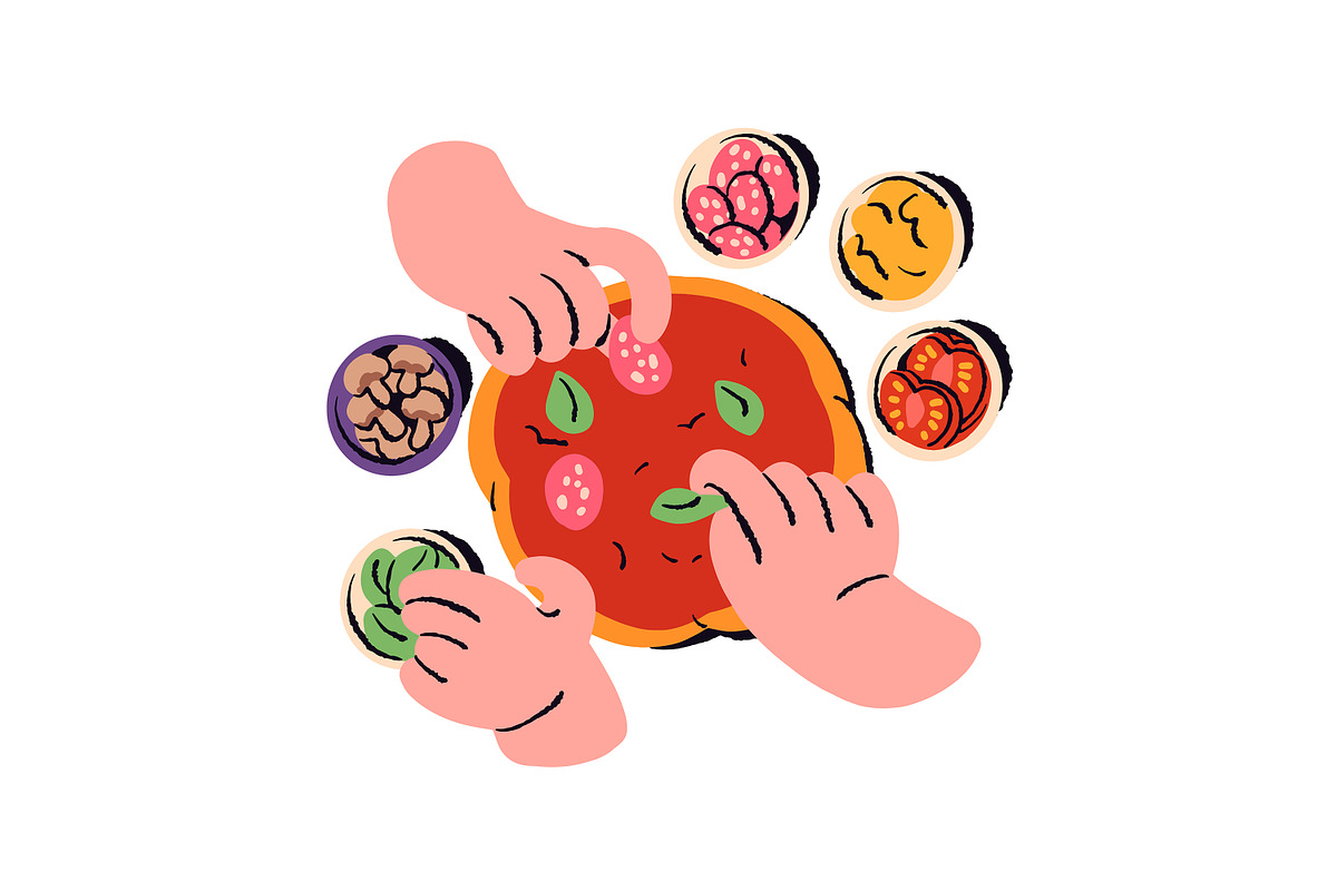 Pizza making, recipe steps set, a Food Illustration by PaperTrident (Photo 5 of 8)
