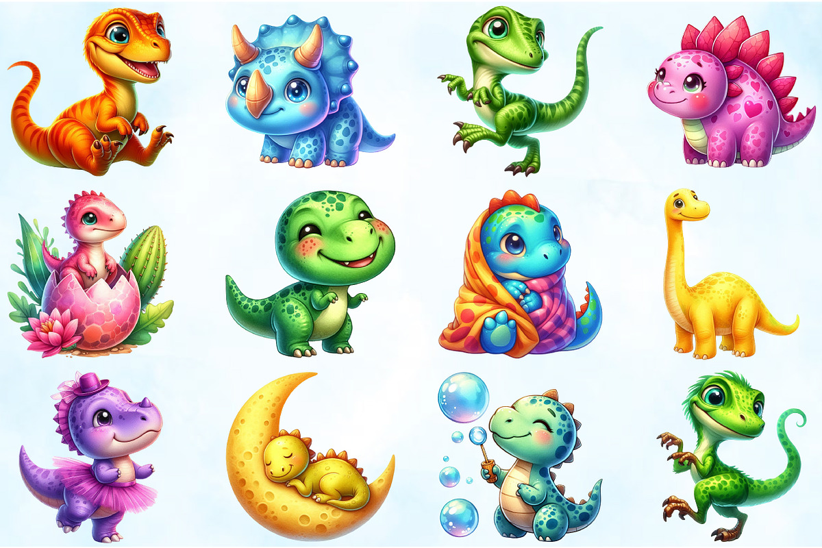 Cartoon Dinosaur Clipart Bundle, an Illustration by Craft Nest (Photo 5 of 6)