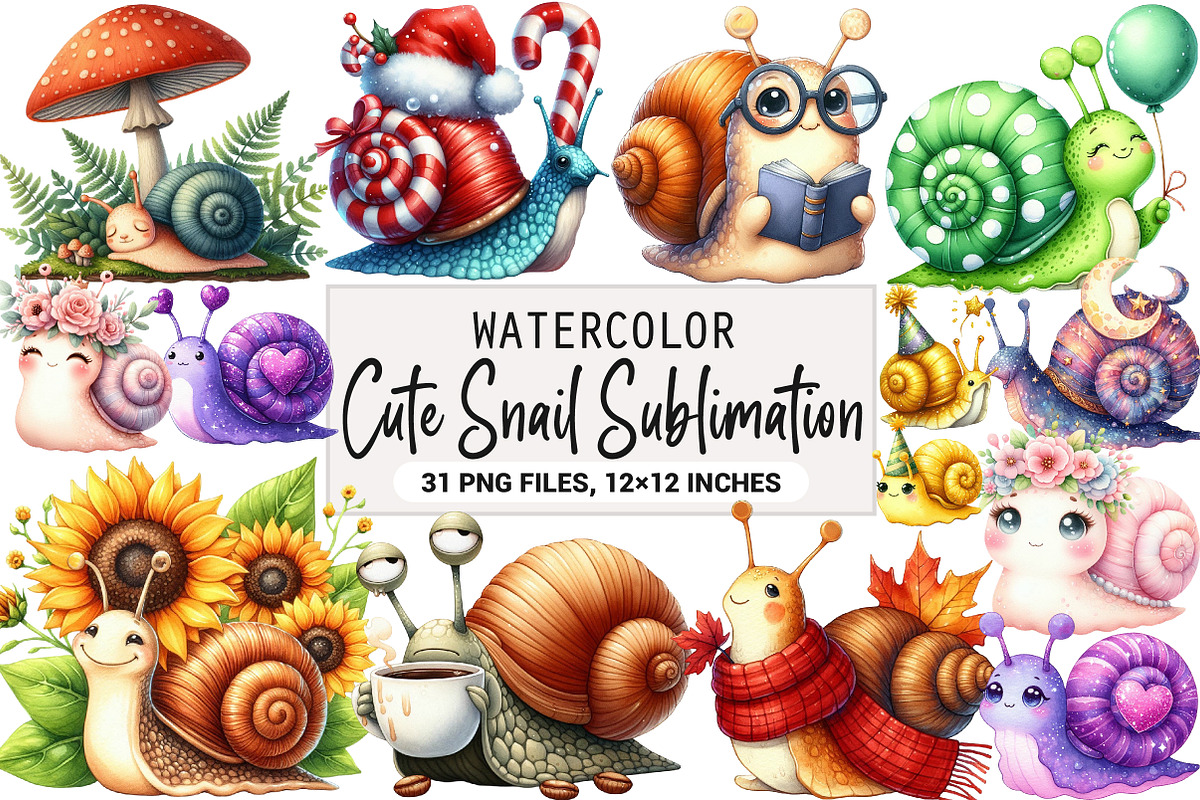 Cute Snail Sublimation Clipart, an Illustration by DreamArtGraphic (Photo 1 of 4)